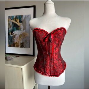 Red Brocade Corset Bustier | Burlesque Gothic Strapless Top